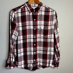 Levi's Women's Plaid Boyfriend Fit Long Sleeve Button Up Shirt Burgundy/Wine‎ M